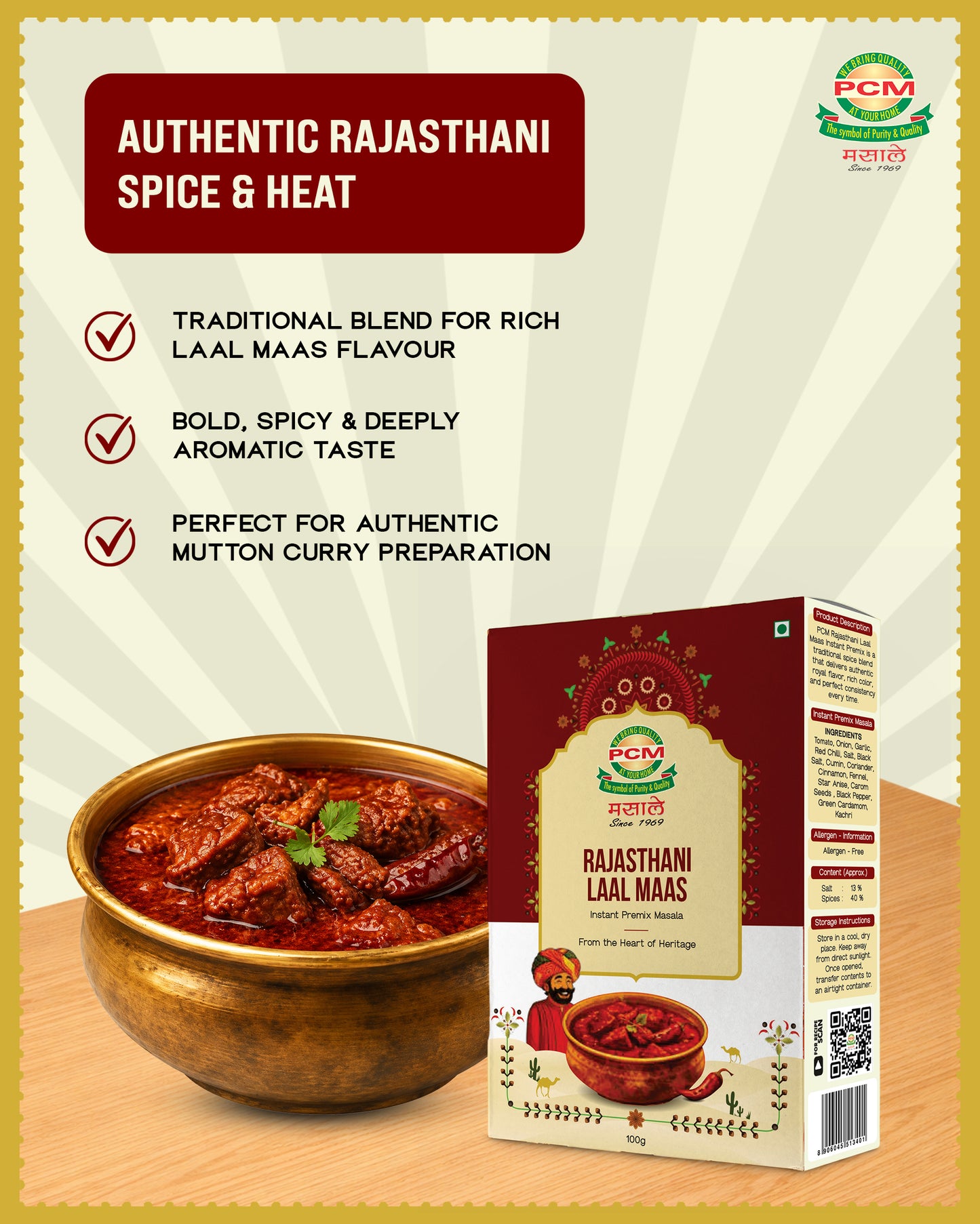 PCM Masale, Rajasthani Laal Maas, Instant Premix Masala