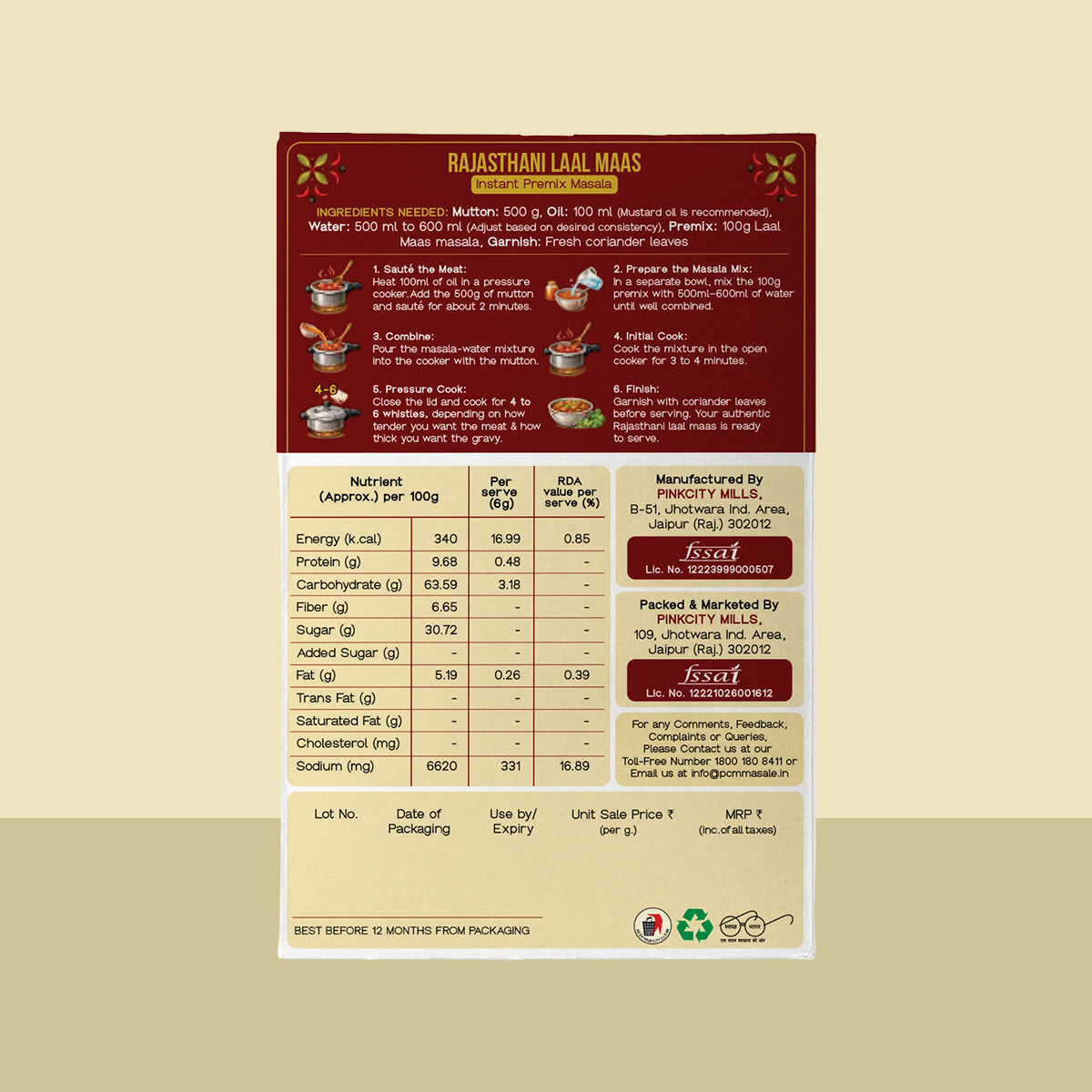 PCM Masale, Rajasthani Laal Maas, Instant Premix Masala