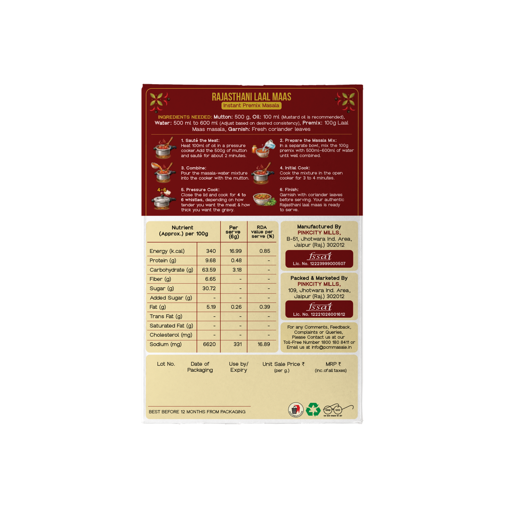 PCM Masale, Rajasthani Laal Maas, Instant Premix Masala