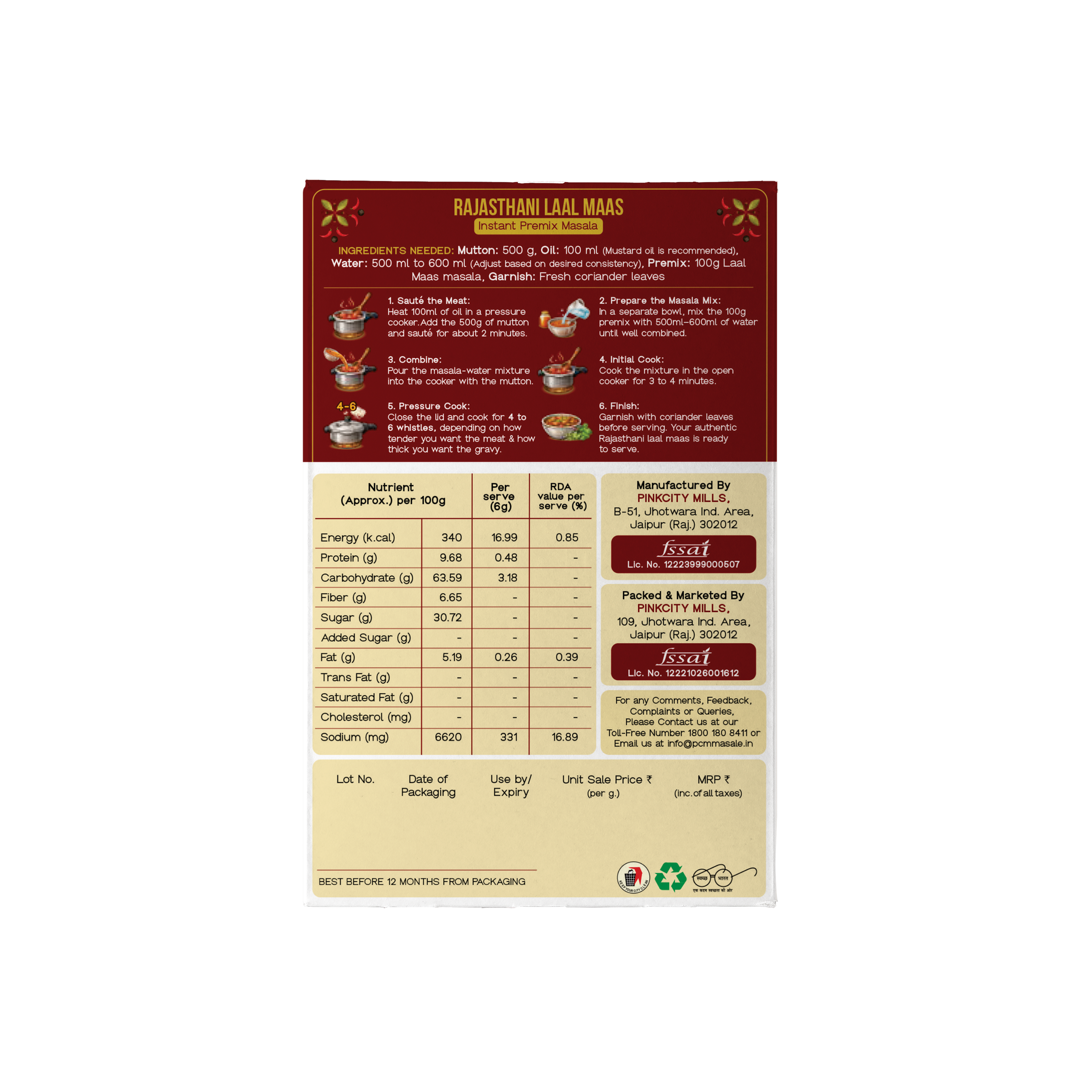 PCM Masale, Rajasthani Laal Maas, Instant Premix Masala