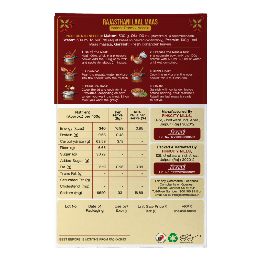 PCM Masale, Rajasthani Laal Maas, Instant Premix Masala
